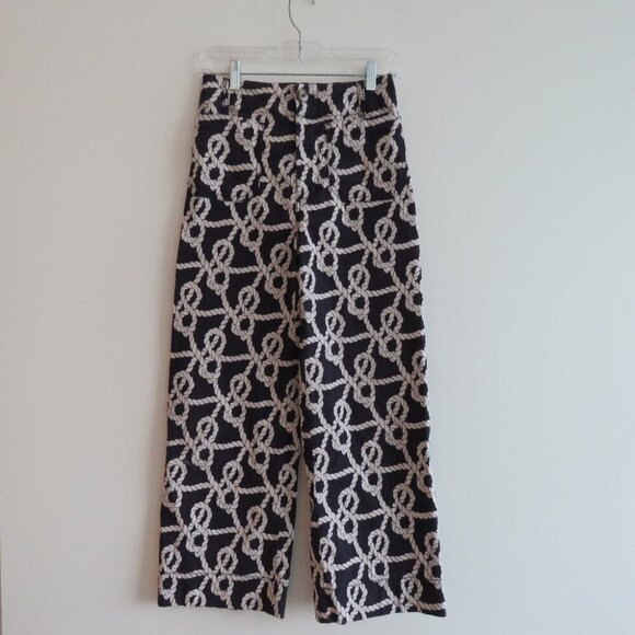 ANTHROPOLOGIE MAEVE The Colette Nautical Rope Wide Leg Cropped Linen Blend Pants - Picture 2 of 16